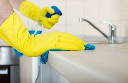 Supervisor reviewing workplace safety during a cleaning task